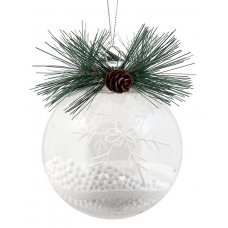 Χριστουγεννιάτικη Μπάλα Διάφανη με Πευκοβελόνες, Χιόνι και Χιονονιφάδα (8cm)